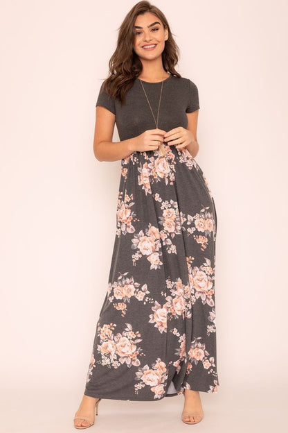 Plus Short Sleeve Floral Maxi Dress