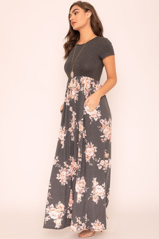 Plus Short Sleeve Floral Maxi Dress