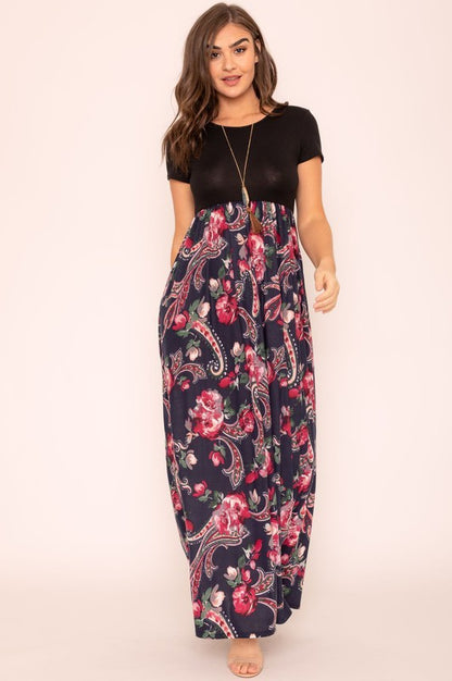 Plus Short Sleeve Floral Maxi Dress