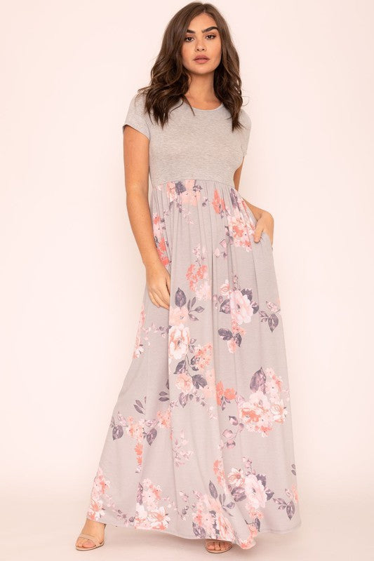 Plus Short Sleeve Floral Maxi Dress