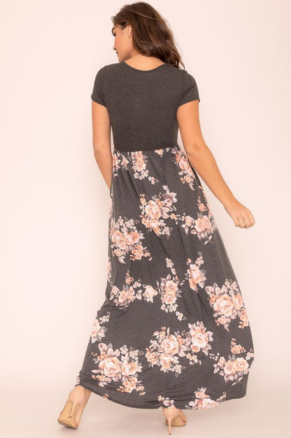 Plus Short Sleeve Floral Maxi Dress