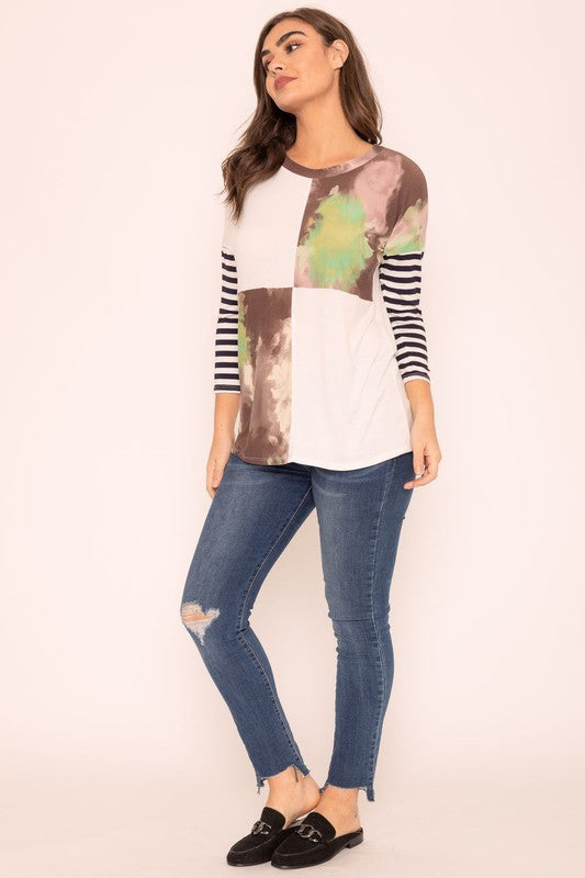 Plus Tie Dye Color Block Tunic