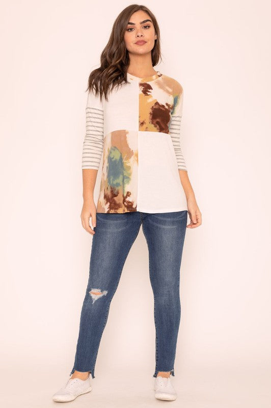 Plus Tie Dye Color Block Tunic