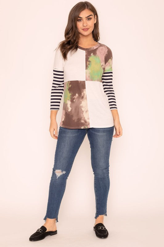 Plus Tie Dye Color Block Tunic