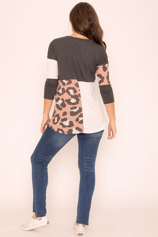 Plus Leopard Color Block Tunic