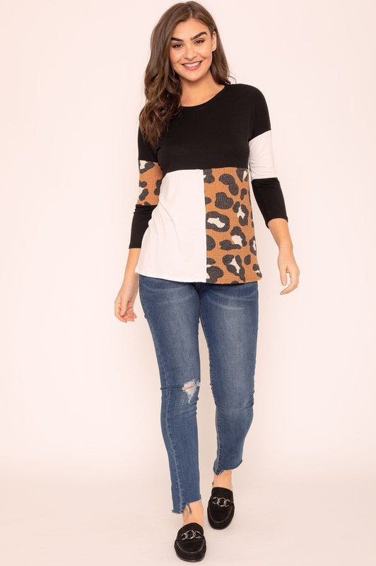 Plus Leopard Color Block Tunic