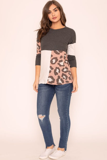 Plus Leopard Color Block Tunic