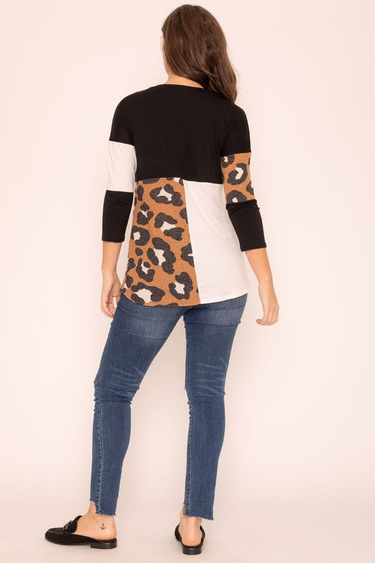 Plus Leopard Color Block Tunic