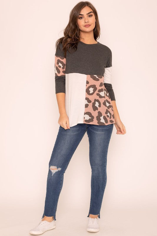 Plus Leopard Color Block Tunic