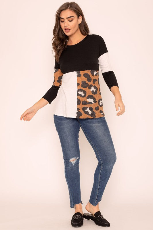 Plus Leopard Color Block Tunic