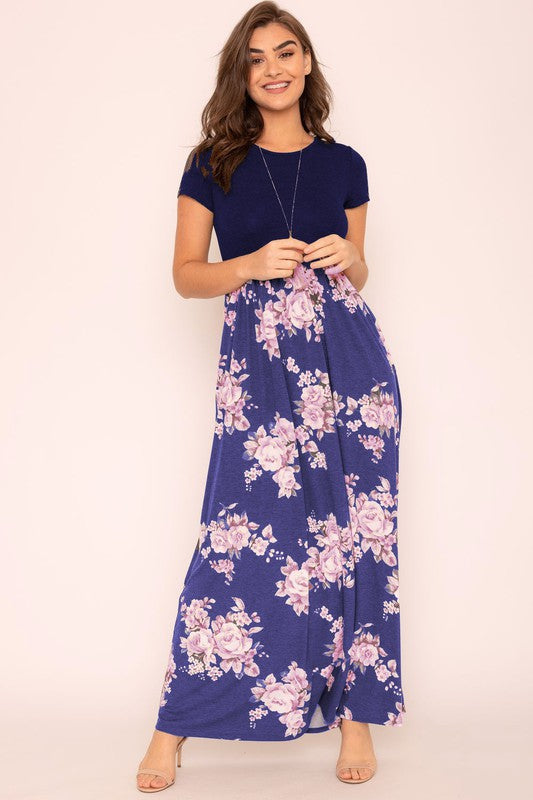 Plus Short Sleeve Floral Maxi Dress