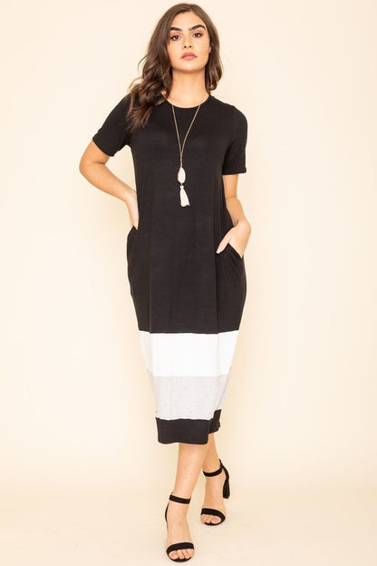 Color Block Calf Length Dress