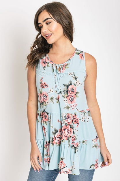 Sleeveless Floral Tiered Tunic