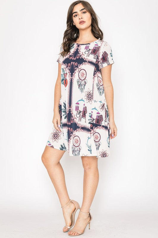 Plus Dream Catcher Print Shift Dress