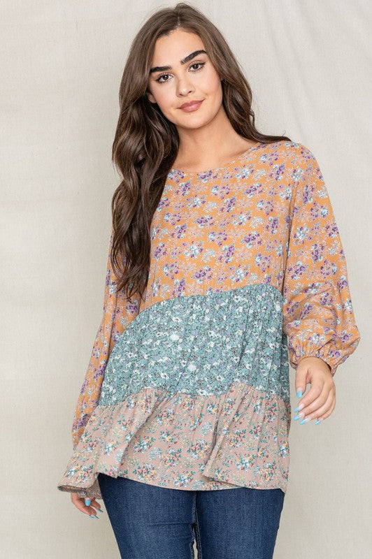 Woven Ditsy Floral Tiered Tunic