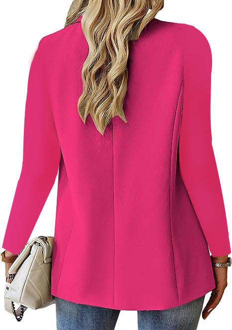 Polyester Autumn Long Sleeve Solid Color Cardigan Small Suit Jacket For Women