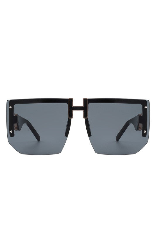 Square Oversize Flat Top Half Frame Sunglasses