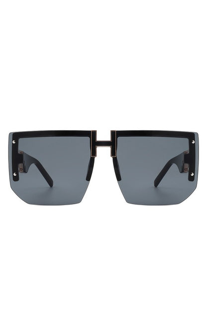 Square Oversize Flat Top Half Frame Sunglasses