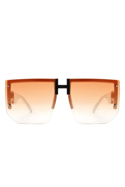 Square Oversize Flat Top Half Frame Sunglasses