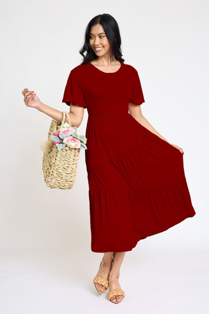 Solid Diagonal Tiered Flowy Dress