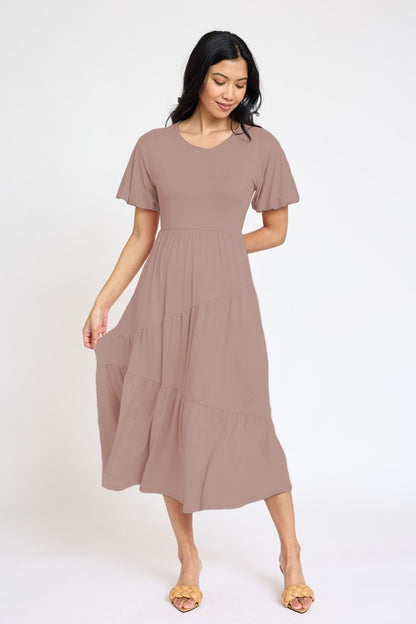 Plus Solid Diagonal Tiered Flowy Dress