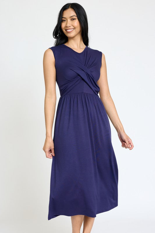 Sleeveless Cross-Over Bodice Midi Dress