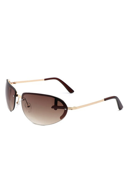 Retro Rimless Oval Tinted Round Sunglasses