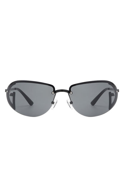 Retro Rimless Oval Tinted Round Sunglasses