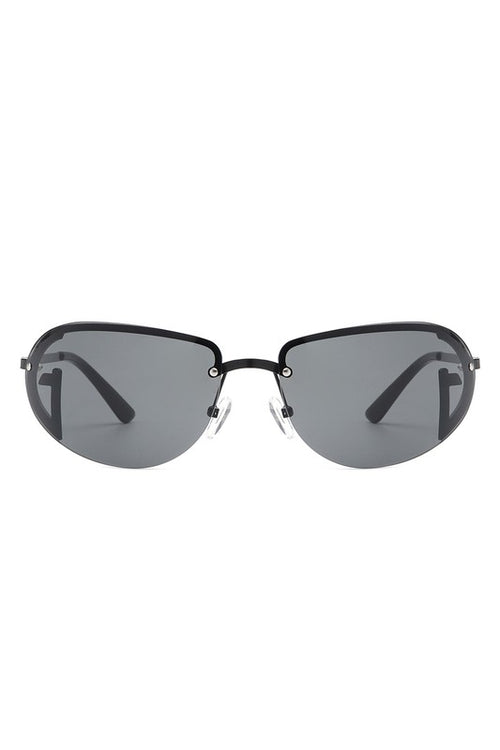 Retro Rimless Oval Tinted Round Sunglasses