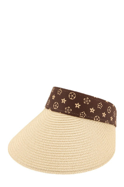 Brown Geometric Pattern Decorated Straw Visor