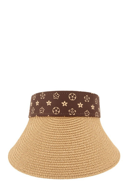 Brown Geometric Pattern Decorated Straw Visor