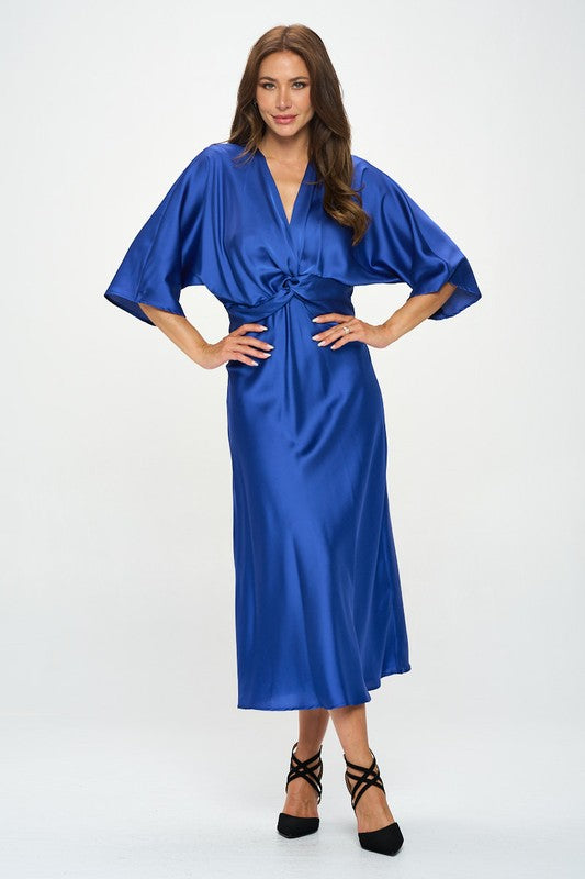 Satin Stretch Solid Dress with Front Twist