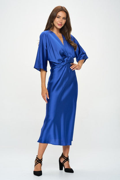 Satin Stretch Solid Dress with Front Twist