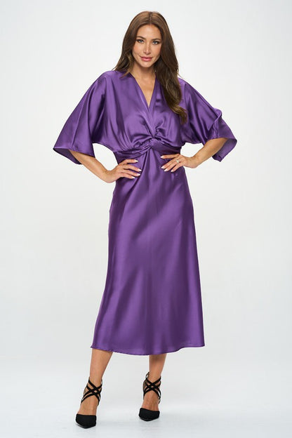 Satin Stretch Solid Dress with Front Twist