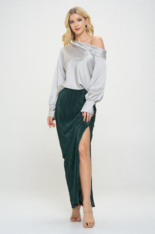 Made in USA Plisse Maxi Skirt with Slit