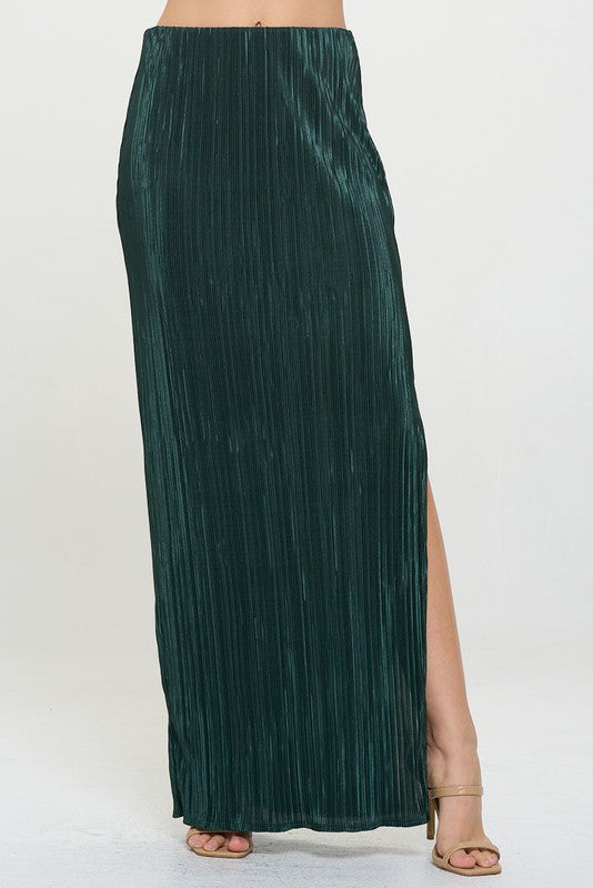 Made in USA Plisse Maxi Skirt with Slit