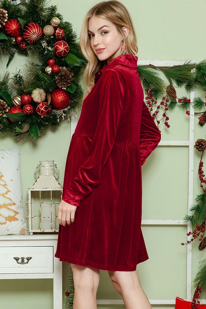 Button down Velvet long sleeve dress