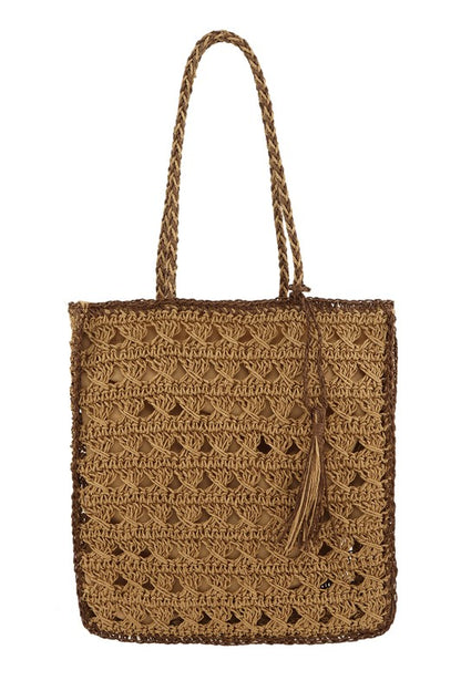 Square Shape Straw Tote  Shoulder Bag