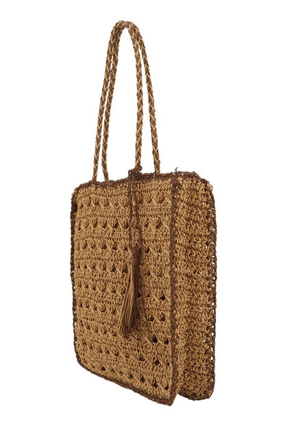 Square Shape Straw Tote  Shoulder Bag