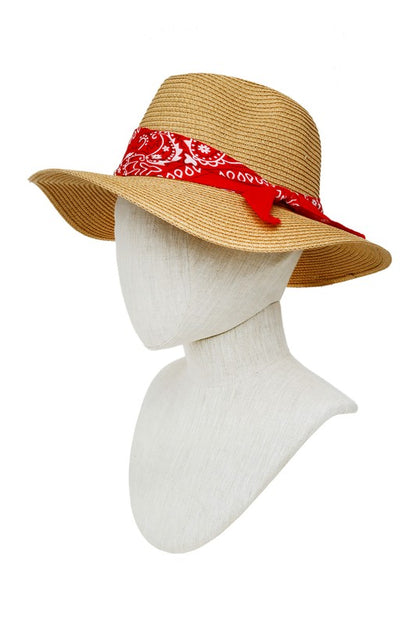 Bandana Tied Fedora Straw Hat