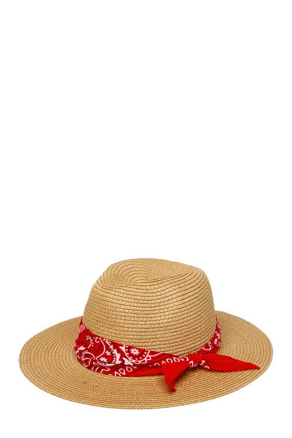 Bandana Tied Fedora Straw Hat