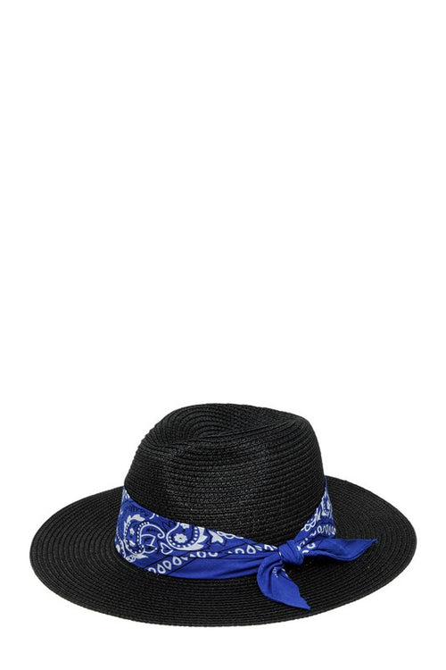 Bandana Tied Fedora Straw Hat