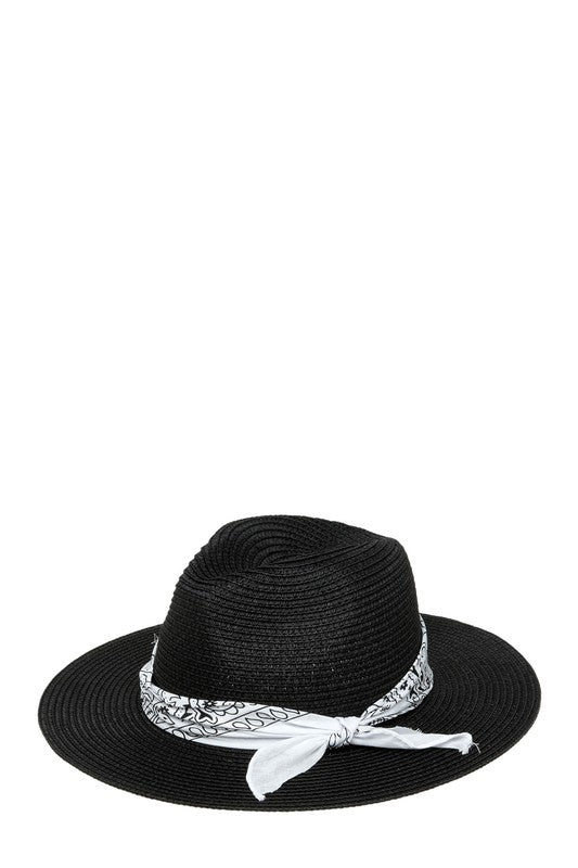 Bandana Tied Fedora Straw Hat