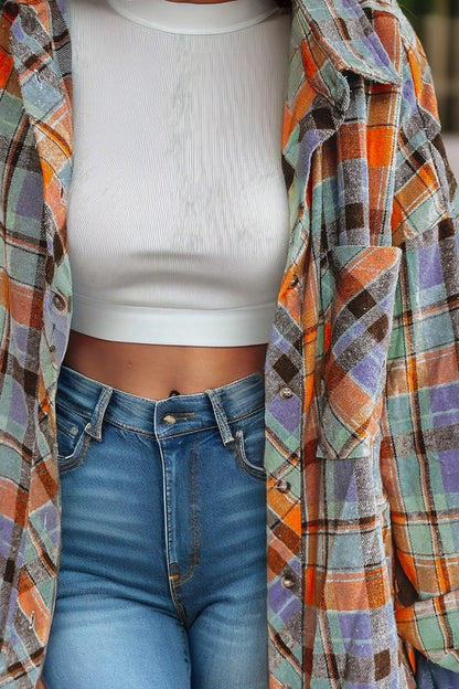 Plaid Print Drop Sleeve Loose Shirt