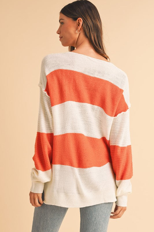 Colorblock V Neck Side Slits Sweater