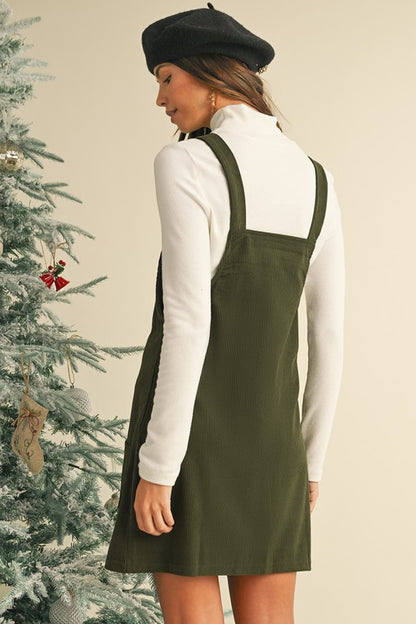 Corduroy Front Pockets Overall Dress