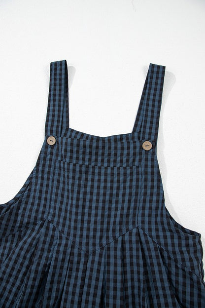 Plaid Print Buttoned Pocketed High Waist Overall