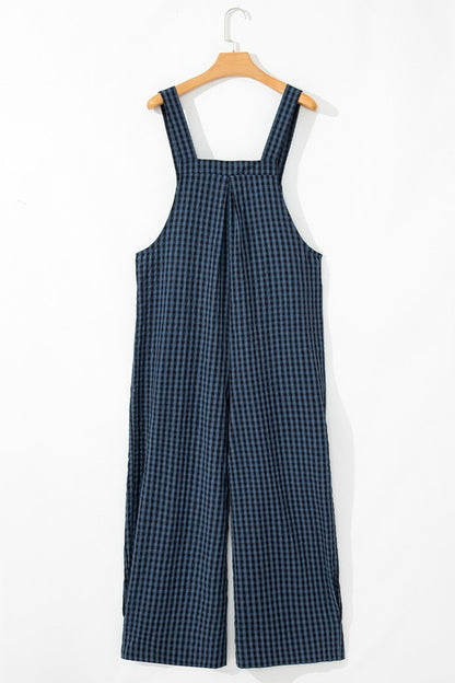 Plaid Print Buttoned Pocketed High Waist Overall