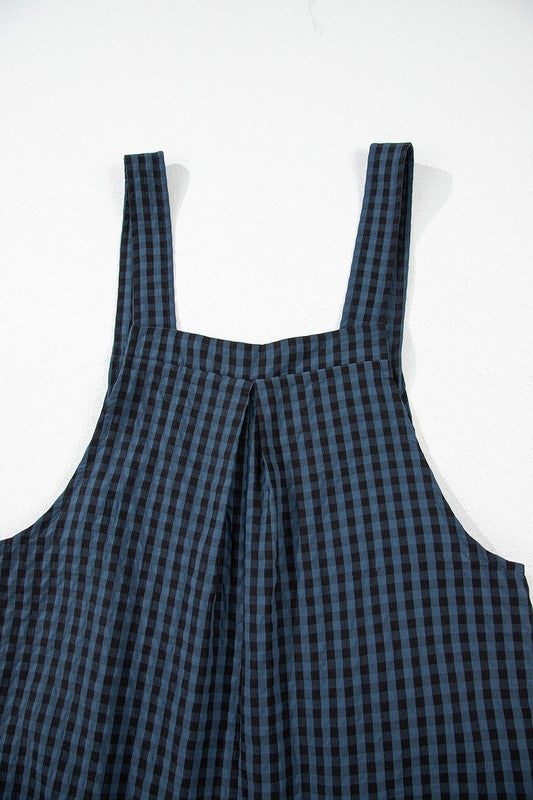 Plaid Print Buttoned Pocketed High Waist Overall