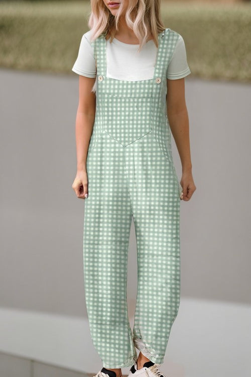 Plaid Print Buttoned Pocketed High Waist Overall